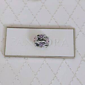 Pandora Openwork Purple Daisy Bead Charm S925 Silver Bracelet Pendant Jewelry